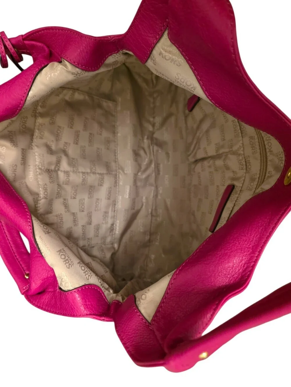 Michael Kors Hot Pink Fuchsia Leather Hobo Shoulder Bag Gold Hardware Large